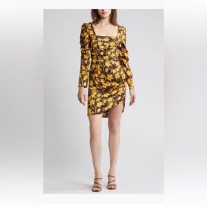 Floret Studios Floral Shirred long sleeve mini dress size Medium